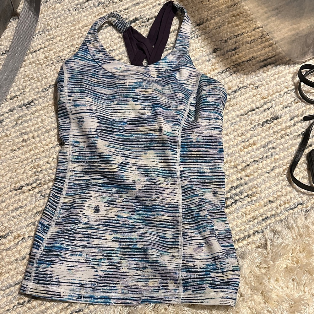 Lululemon Athletica Blue and White Striped Tank Top